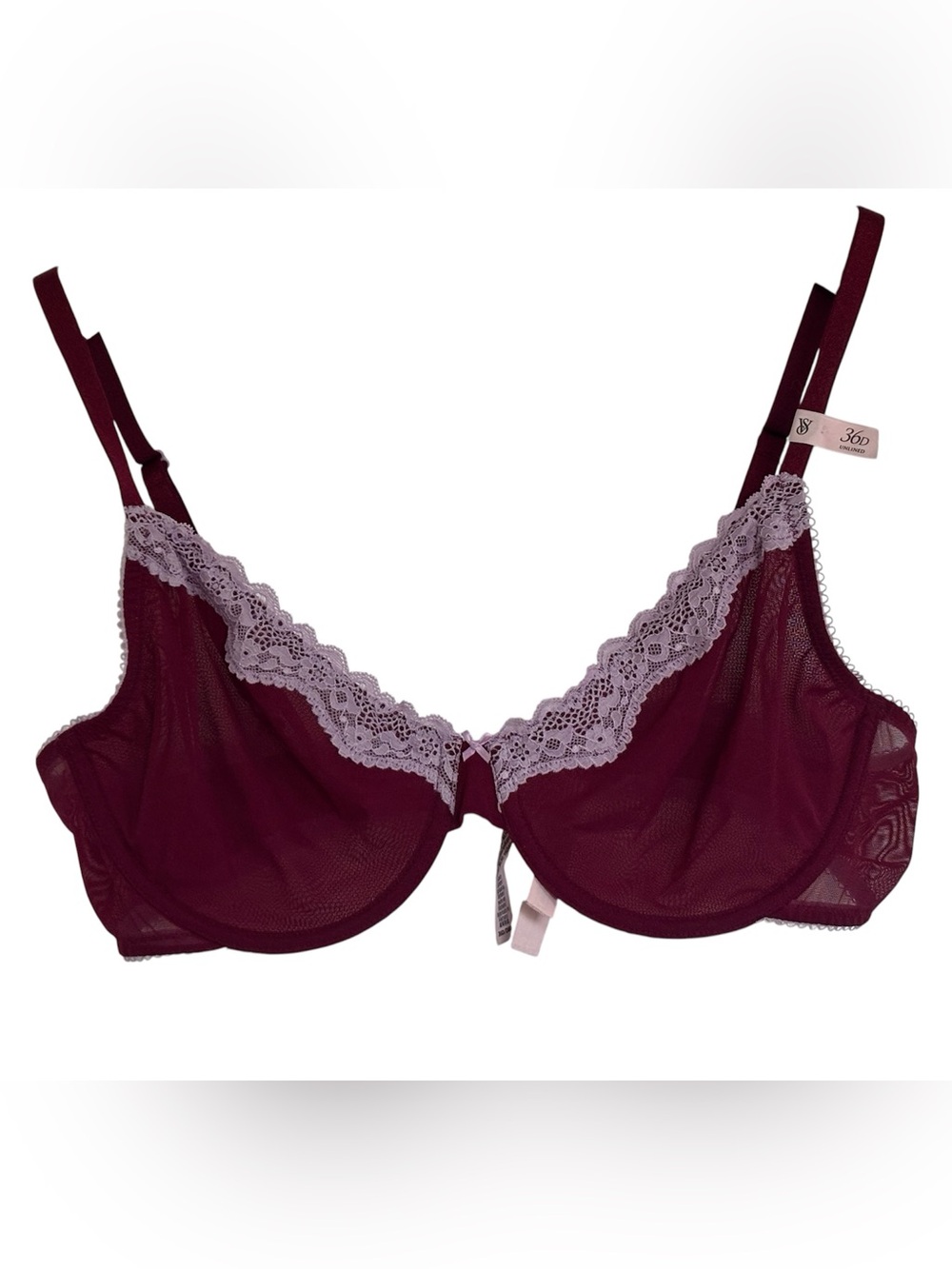 Victoria's Secret Lace Trim Underwire Bra in Burgundy with Lilac Accents
